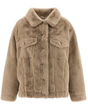 Nude Eco Fur Jacket Jeans - Brown