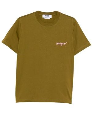 MSGM Logo-embroidered Cotton T-shirt Clothing - Green
