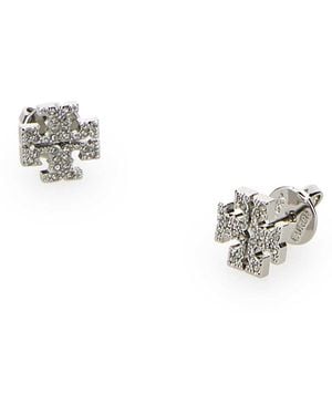 Tory Burch Crystal Logo Earrings - Metallic