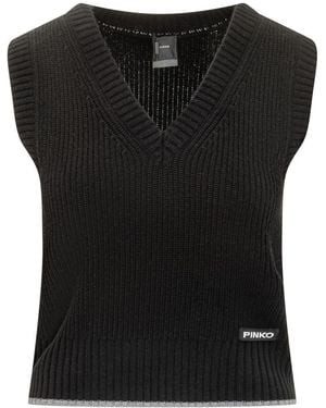 Pinko V-Neck Knitted Vest - Black