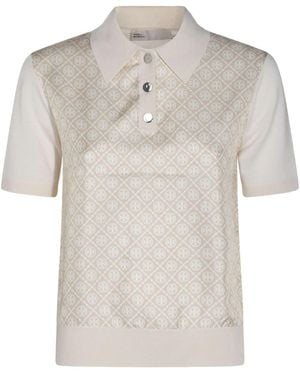 Tory Burch Printed Silk Polo Shirt - White