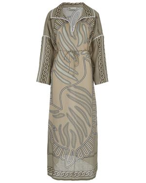 Tory Burch Kaftan Dress With All-Over Print - Natural