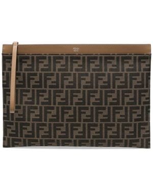 Fendi Jacquard Fabric Large Flat Ff Pouch Bags - Gray