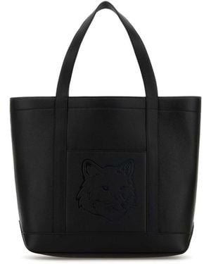 Maison Kitsuné Black Leather Shopping Bag