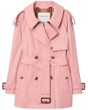 Burberry Short Lightweight Cotton Fitzrovia Trench Coat - Pink