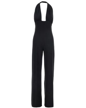Norma Kamali 'Cross Halter Straight Leg' Jumpsuit in Black