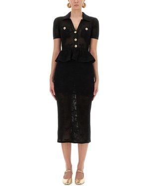 Self-Portrait Midi Crochet Dress With Bows - Black