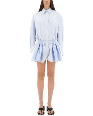 Alexander Wang Short Striped Overalls - Blue