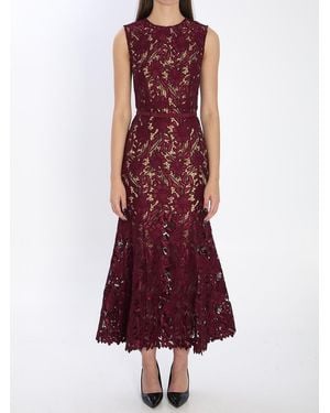 Self-Portrait Guipure Lace Midi Dress - Red