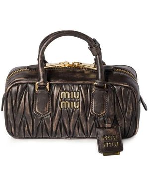 Miu Miu Vintage Effect Matelassé Nappa Leather Arcadie Regular Bags - Black