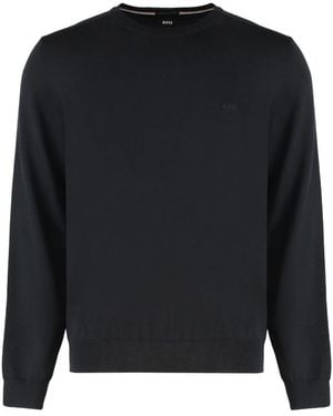 BOSS Virgin Wool Crew-neck Jumper - Black
