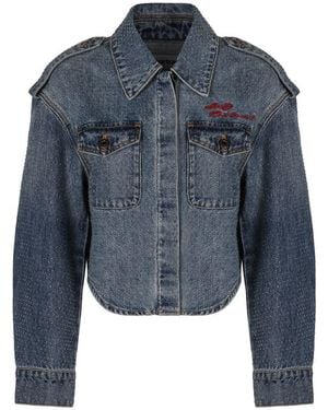 Self-Portrait Denim Jacket With Rhinestones - Blue