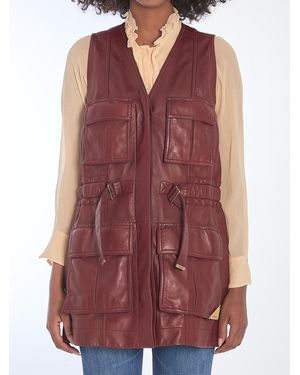 Chloé Burgundy Leather Utility Vest in Red | Lyst