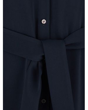 Plain Long Dress With Classic Collar And Front Button Closure - Blue
