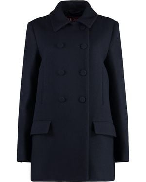 Gucci Double-Breasted Wool Coat - Blue