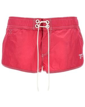 Tom Ford Tech Nylon Shorts With Logo Print - Red
