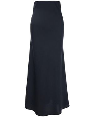 Plain Long Skirt With Volant Detail - Blue