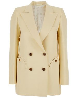 Blazé Milano Savannah' Double-Breasted Jacket With Peak Revers - Natural