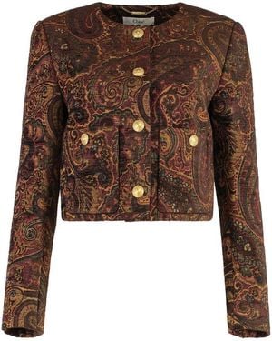 Chloé Cotton Blend Jacquard Blazer - Brown