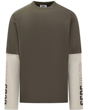 Gcds T-Shirt With Contrast Sleeves - Grey