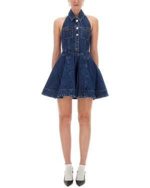 Self-Portrait Denim Flared Mini Dress - Blue