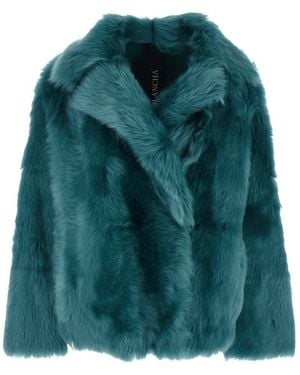 Blancha Shearling Jacket With Notched Revers And Concealed Front Closure - Green