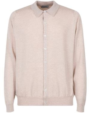 John Smedley Extrafine Polo Cardigan - Pink