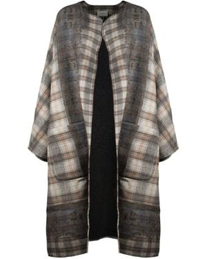 Pierre Louis Mascia Wool Plaid Patterned Kimono - Grey