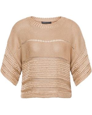 Alberta Ferretti Shiny Viscose Webbing Knit T-Shirt - Natural