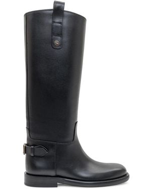 Burberry Tall Leather Boots With Buckle - Black