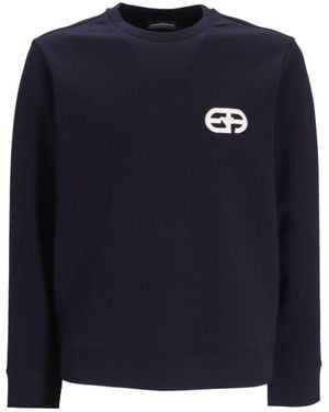 Emporio Armani Logo Cotton Crewneck Sweatshirt - Blue
