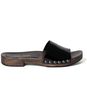 サンダル・ミュール MIU MIU SUEDE FLAT SANDALS miu 未使用品 ミュウミュウ miumiu Raffia-effect woven fabric