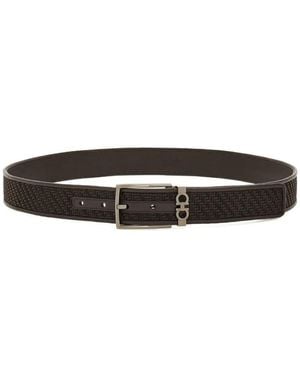 Ferragamo Basketweave Effect Leather Belt With Square Buckle Accessories - White