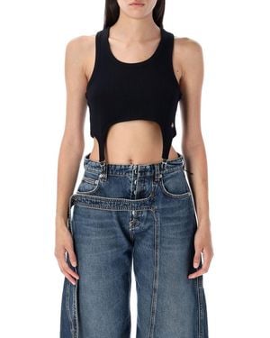 Jean Paul Gaultier Ribbed "Lingerie" Crop Top - Blue