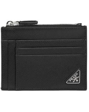 Prada Saffiano Leather Card Holder With Zip Accessories - Black