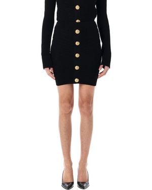 Balmain Knit Skirt With Buttons - Black