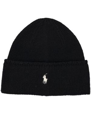 Polo Ralph Lauren Wool Knit Beanie With Embroidered Logo - Black