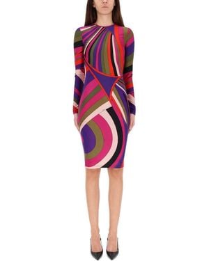 PUCCI Midi Dress With "iris" Print - Red