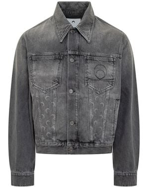 Marine Serre Marine Gray Denim Jacket Greenhouses With Lunar Patterning