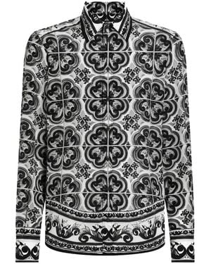 Dolce & Gabbana Silk Shirt With "Majolica" Print - Gray
