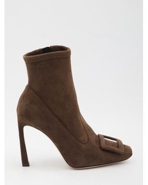 Roger Vivier Trompette Ankle Boots In Suede - Brown