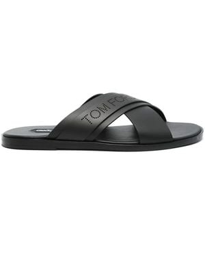 【Tom ford】 PRESTON LOGO-PERFORATED SLIDES Tom Ford Preston Logo Perforated Slides in Black for Men | Lyst