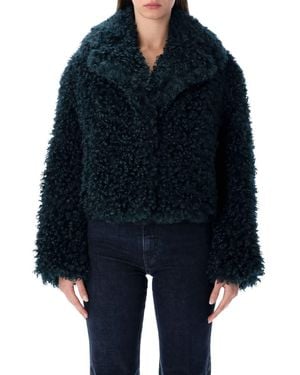 Stand Studio Samara Curly Faux Fur Jacket - Blue