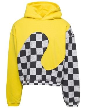 ERL Check Pattern Panelled Hoodie - Yellow