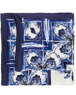 Dolce & Gabbana And Silk Maiolica Printed Scarf - Blue