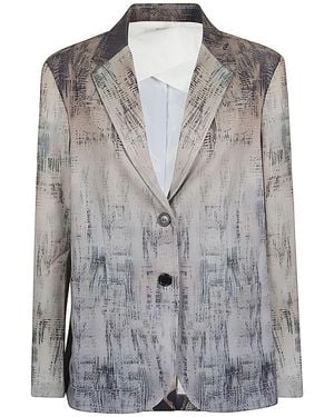 Sissiottostyle Printed Single-breasted Blazer Jacket - Grey