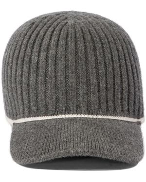 Brunello Cucinelli Ribbed Virgin Wool, Cashmere And Silk Knit Baseball Cap With Jewel - Grey