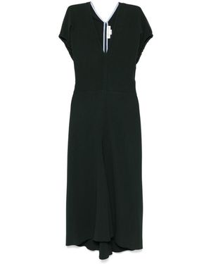 Victoria Beckham Dark V-Neck Midi Dress - Black