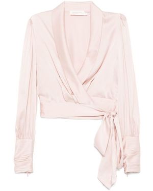 Zimmermann Blush Silk Wrap Top With Waist Knot - Pink