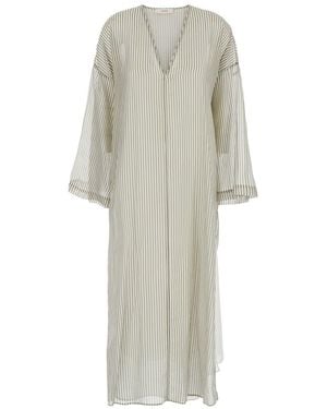 Jucca Caftan With V Neckline And All-Over Striped Motif - White